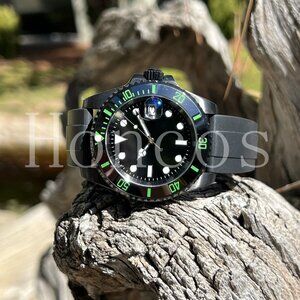 DIY Custom Made SUB MODS Watch NH35 Automatic Black Dial Black/Green Ceramic